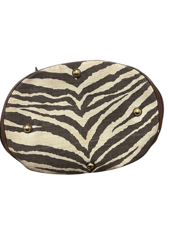 Michael Kors Kingsbury Zebra Striped Canvas Bucket Tote Bag